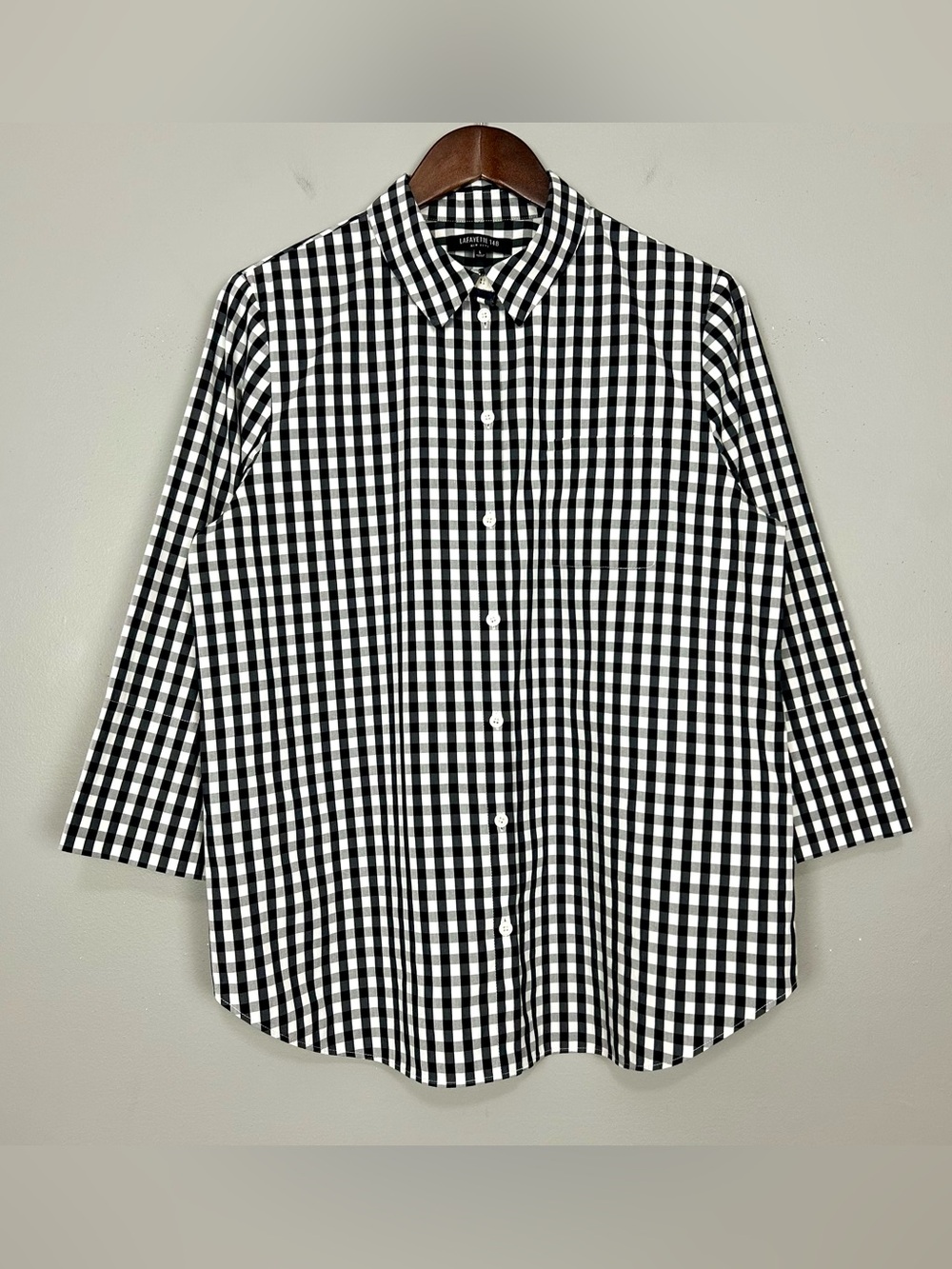 Lafayette 148 Gingham Poplin Shirt Women’s Size L Button Front Plaid Classic - Picture 1 of 7